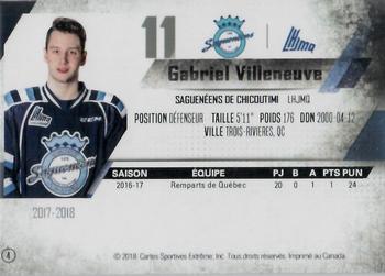 2017-18 Extreme Chicoutimi Sagueneens QMJHL #4 Gabriel Villeneuve Back