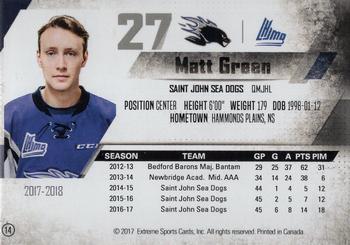 2017-18 Extreme Saint John Sea Dogs (QMJHL) #14 Matthew Green Back