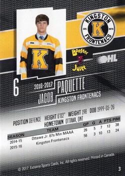 2016-17 Extreme Kingston Frontenacs OHL #3 Jacob Paquette Back
