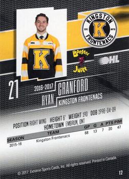2016-17 Extreme Kingston Frontenacs OHL #12 Ryan Cranford Back