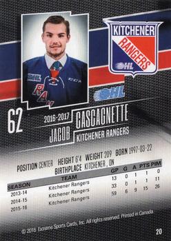 2016-17 Extreme Kitchener Rangers OHL #20 Jacob Cascagnette Back