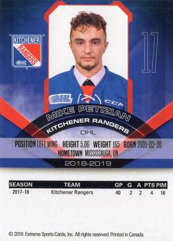2018-19 Extreme Kitchener Rangers (OHL) #9 Mike Petizian Back
