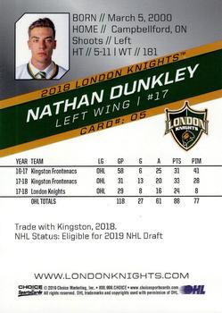 2018-19 Choice London Knights (OHL) #5 Nathan Dunkley Back