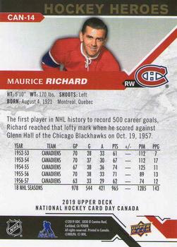 2019 Upper Deck National Hockey Card Day Canada #CAN-14 Maurice Richard Back