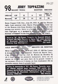 1992-93 Parkhurst - Parkie Reprints Promos #PR-27 Jerry Toppazzini Back