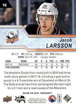 2018-19 Upper Deck AHL #16 Jacob Larsson Back