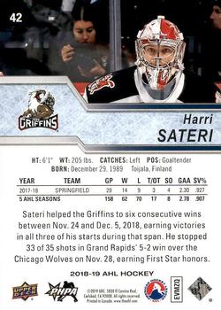 2018-19 Upper Deck AHL #42 Harri Sateri Back