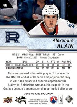 2018-19 Upper Deck AHL #46 Alexandre Alain Back