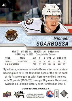 2018-19 Upper Deck AHL #48 Michael Sgarbossa Back