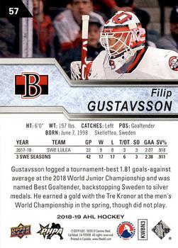 2018-19 Upper Deck AHL #57 Filip Gustavsson Back