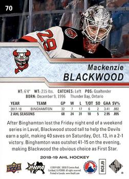 2018-19 Upper Deck AHL #70 Mackenzie Blackwood Back