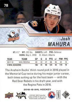 2018-19 Upper Deck AHL #78 Josh Mahura Back