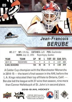 2018-19 Upper Deck AHL #89 Jean-Francois Berube Back