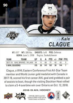2018-19 Upper Deck AHL #90 Kale Clague Back