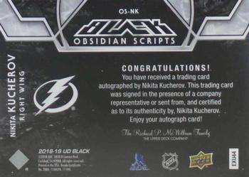 2018-19 SPx - UD Black Obsidian Scripts Autographs Gold #OS-NK Nikita Kucherov Back