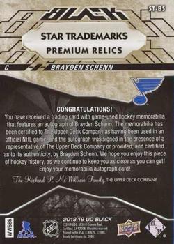 2018-19 SPx - UD Black Star Trademarks Auto Premium Relics #ST-BS Brayden Schenn Back