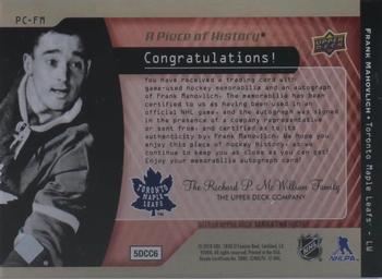 2018-19 Upper Deck - A Piece of History 1,000 Point Club Auto Relic #PC-FM Frank Mahovlich Back