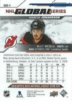 2019 Upper Deck National Hockey Card Day USA - NHL Global Series #GS-1 Marcus Johansson Back