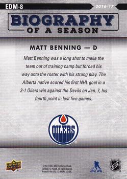 2016-17 Upper Deck Biography of a Season Edmonton Oilers #EDM-8 Matthew Benning Back