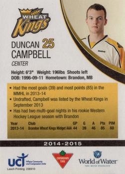 2014-15 Westside Brandon Wheat Kings (WHL) #NNO Duncan Campbell Back