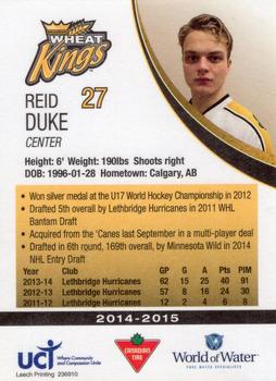 2014-15 Westside Brandon Wheat Kings (WHL) #NNO Reid Duke Back