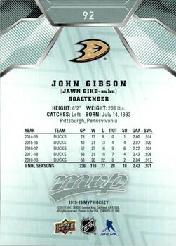 2019-20 Upper Deck MVP #92 John Gibson Back