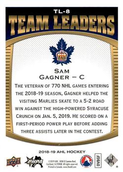 2018-19 Upper Deck AHL - Team Leaders #TL-8 Sam Gagner Back