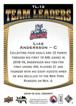 2018-19 Upper Deck AHL - Team Leaders #TL-12 Lias Andersson Back