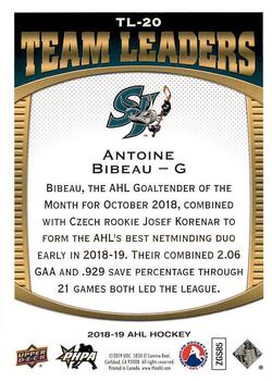 2018-19 Upper Deck AHL - Team Leaders #TL-20 Antoine Bibeau Back