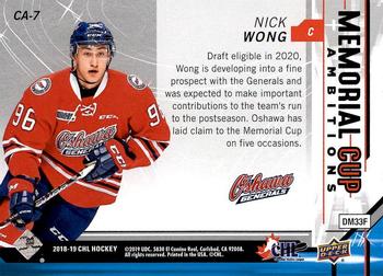 2018-19 Upper Deck CHL - Memorial Cup Ambitions #CA-7 Nick Wong Back