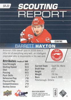 2018-19 Upper Deck CHL - Scouting Report #SR-20 Barrett Hayton Back