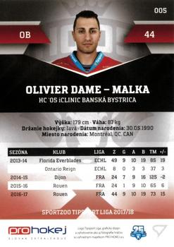 2017-18 SportZoo Tipsport Liga #005 Olivier Dame-Malka Back