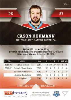 2017-18 SportZoo Tipsport Liga #012 Cason Hohmann Back