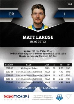 2017-18 SportZoo Tipsport Liga #163 Matt Larose Back