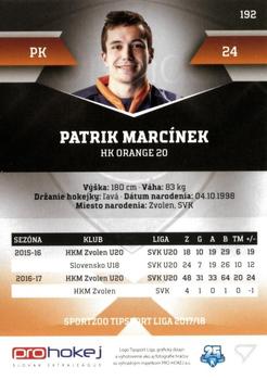 2017-18 SportZoo Tipsport Liga #192 Patrik Marcinek Back
