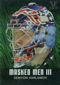 2015-16 In The Game Final Vault - 2010-11 In The Game Between The Pipes Masked Men III Emerald (Silver Vault Stamp) #MM-46 Semyon Varlamov Front
