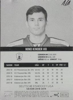 2018-19 Playercards Update (DEL) - Pressplate - Front & Back #454 Nino Kinder Back