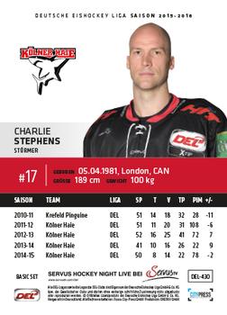 2015-16 Playercards Basic Serie 2 (DEL) #DEL-430 Charlie Stephens Back