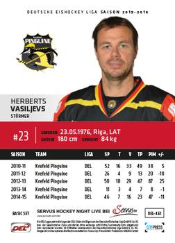 2015-16 Playercards Basic Serie 2 (DEL) #DEL-461 Herberts Vasiljevs Back