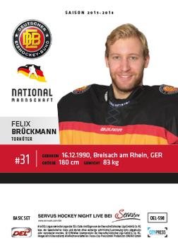 2015-16 Playercards Basic Serie 2 (DEL) #DEL-598 Felix Bruckmann Back