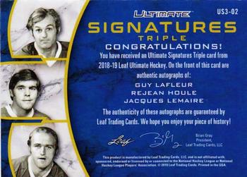 2018-19 Leaf Ultimate - Ultimate Triple Signatures #US3-02 Guy Lafleur / Rejean Houle / Jacques Lemaire Back