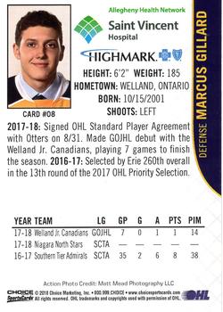 2018-19 Choice Erie Otters (OHL) #8 Marcus Gillard Back