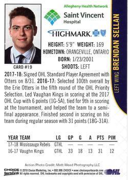 2018-19 Choice Erie Otters (OHL) #19 Brendan Sellan Back