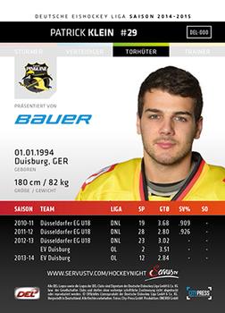 2014-15 Playercards (DEL) #DEL-132 Patrick Klein Back