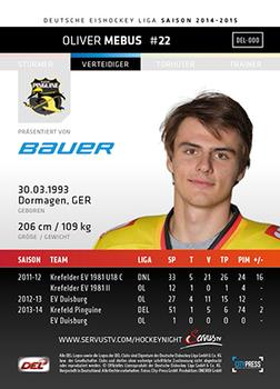 2014-15 Playercards (DEL) #DEL-133 Oliver Mebus Back