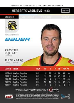2014-15 Playercards (DEL) #DEL-150 Herberts Vasiljevs Back