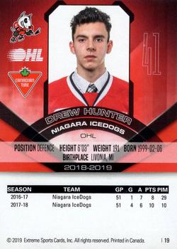 2018-19 Extreme Niagara IceDogs (OHL) #19 Drew Hunter Back