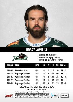 2018-19 Playercards (DEL) #DEL-004 Brady Lamb Back