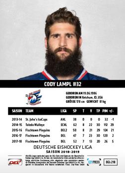 2018-19 Playercards (DEL) #DEL-218 Cody Lampl Back