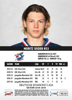 2018-19 Playercards (DEL) #DEL-224 Moritz Seider Back